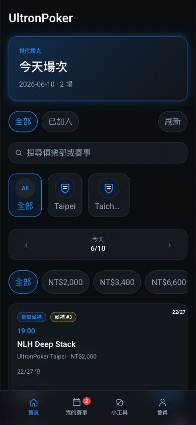 玩家 App 今日場次畫面